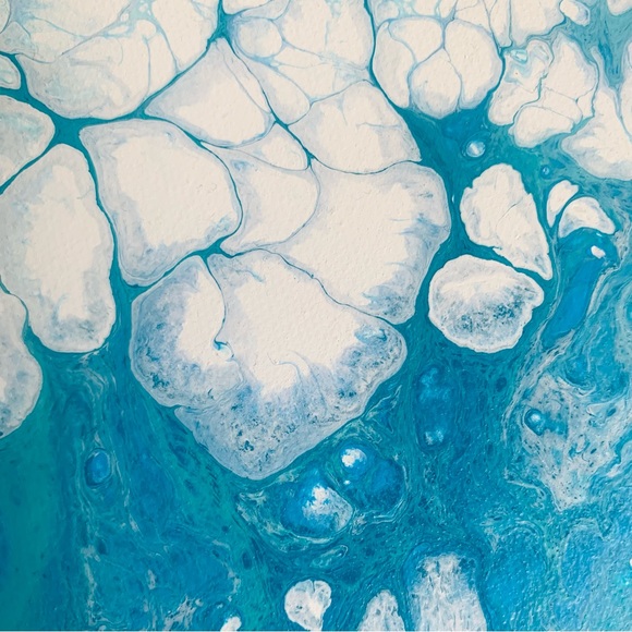 Ocean Scene Fluid Art Abstract Painting Wall Decor Beachy Coastal Nautical - Picture 4 of 5